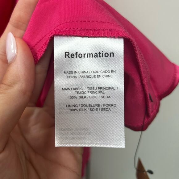 Reformation Marguerite Cocktail Midi Dress in Pink Flambe 100% Silk Size 10 NWT - Picture 8 of 10